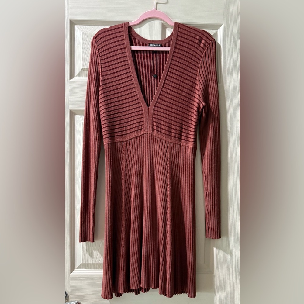 Express V-Neck Long Sleeve Sweater Dress